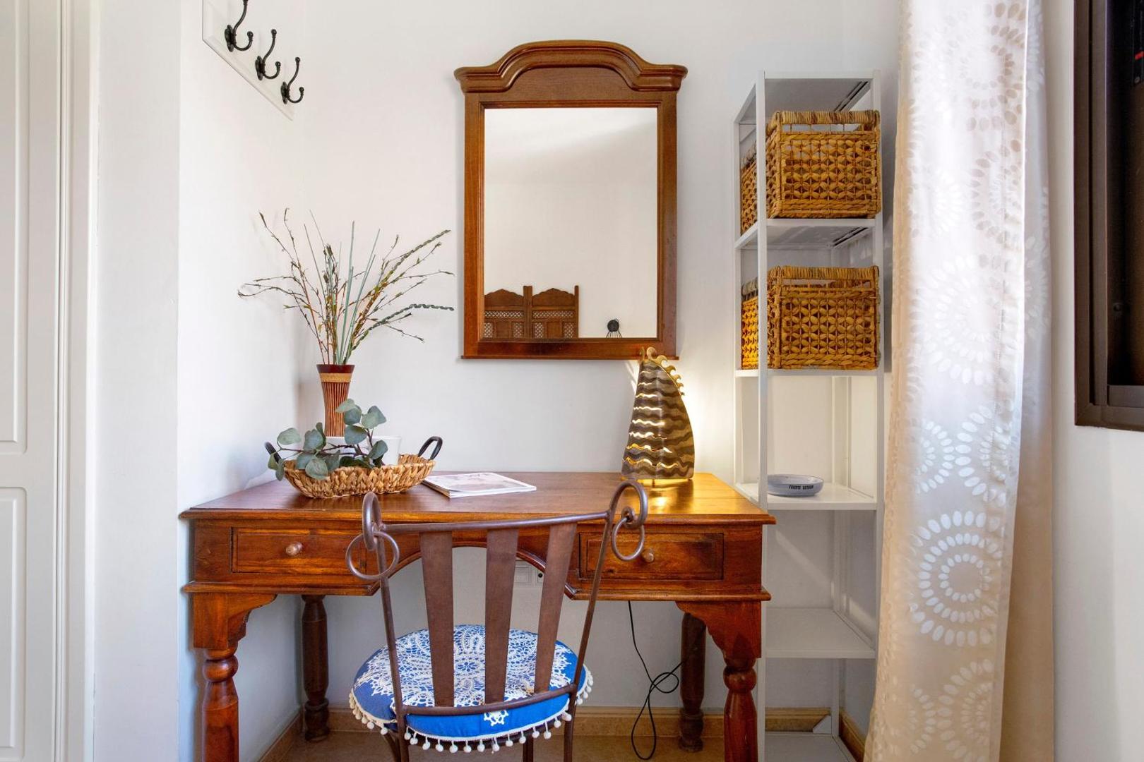 Desk and mirror in the bedroom