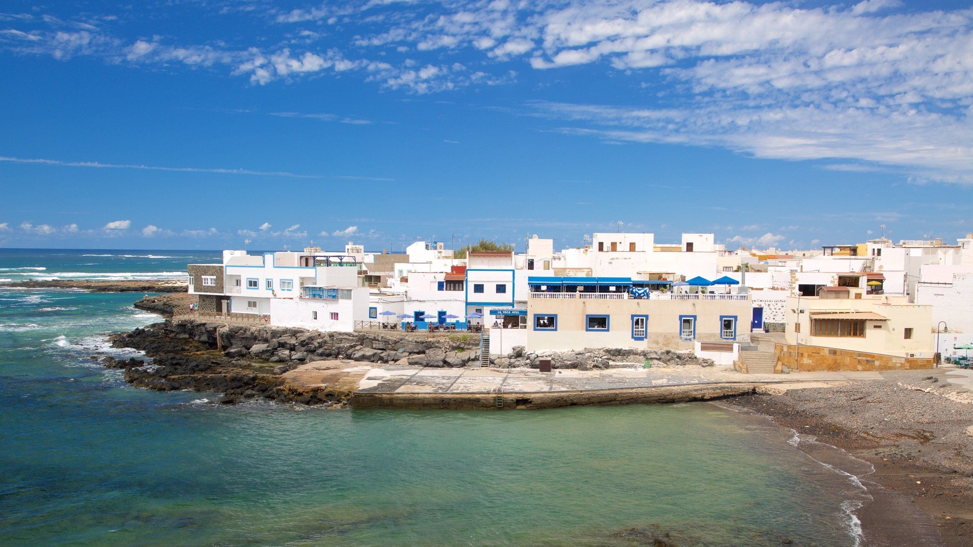 White houses on the rocky shore at El Cotillo, Fuerteventura
