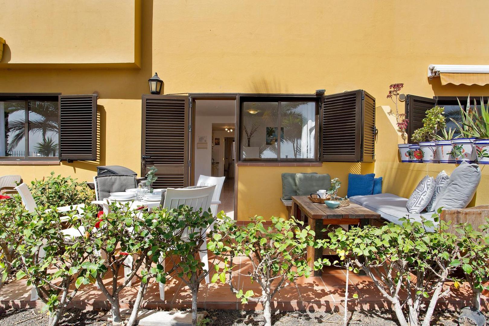 Terrace seating in front of the building